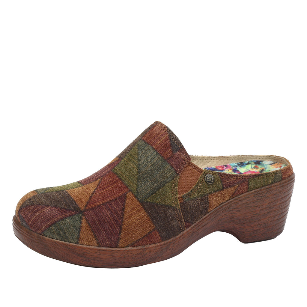 Sereniti Patchwork clog on a wood look wedge outsole - SER-7636_S1