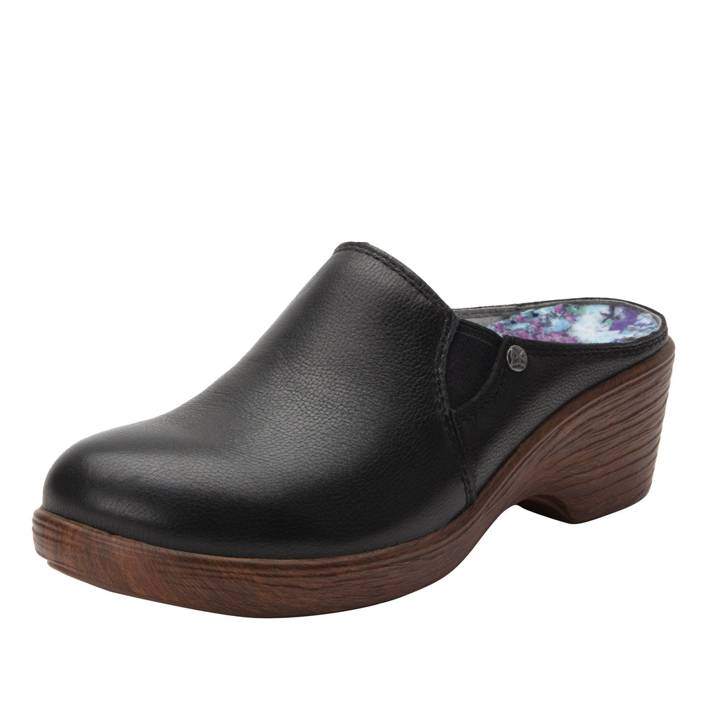 Serenity Obsidian clog on a wood look wedge outsole - SER-7741_S1
