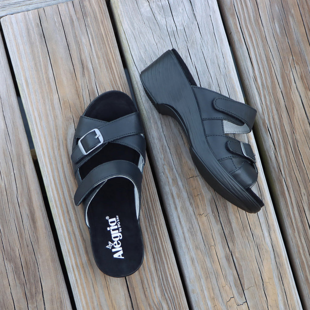 Sierra Coal two-strap adjustable hook and loop sandal on a wood look wedge outsole - SIE-7406_S2