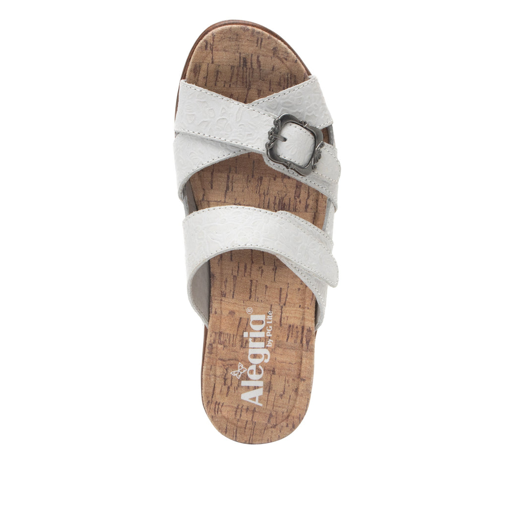 Sierra Delicut White two-strap adjustable hook and loop sandal on a wood look wedge outsole - SIE-7408_S4
