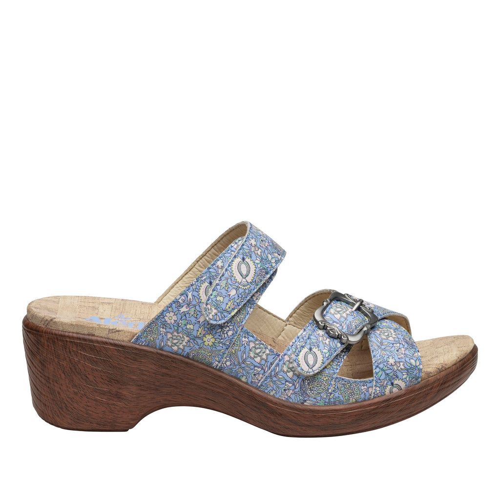 Sierra Smooth Jazz two-strap adjustable hook and loop sandal on a wood look wedge outsole - SIE-7514_S3