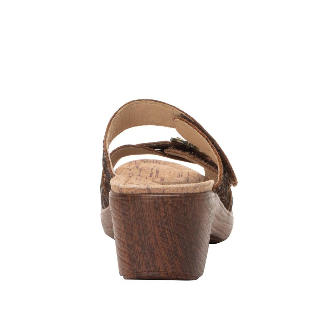 Sierra Delicut Tawny two-strap adjustable hook and loop sandal on a wood look wedge outsole - SIE-7608_S3