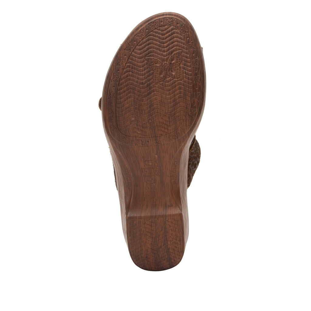 Sierra Delicut Tawny two-strap adjustable hook and loop sandal on a wood look wedge outsole - SIE-7608_S5