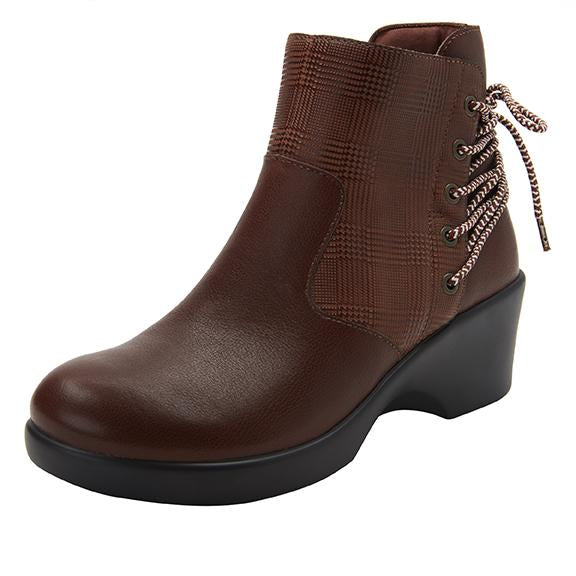 Stevee Plaidly Brown features a stylish zig-zag adjustable Lace-up detail with a side zip closure and contrast leather at the ankle and boot shaft - STE-7925_S1