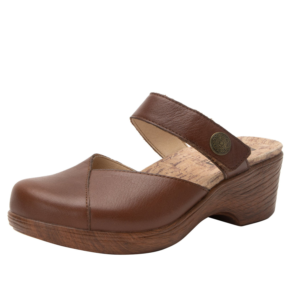 Sydni Clay clog with adjustable hook and loop closure on a wood look wedge outsole - SYD-7407_S1
