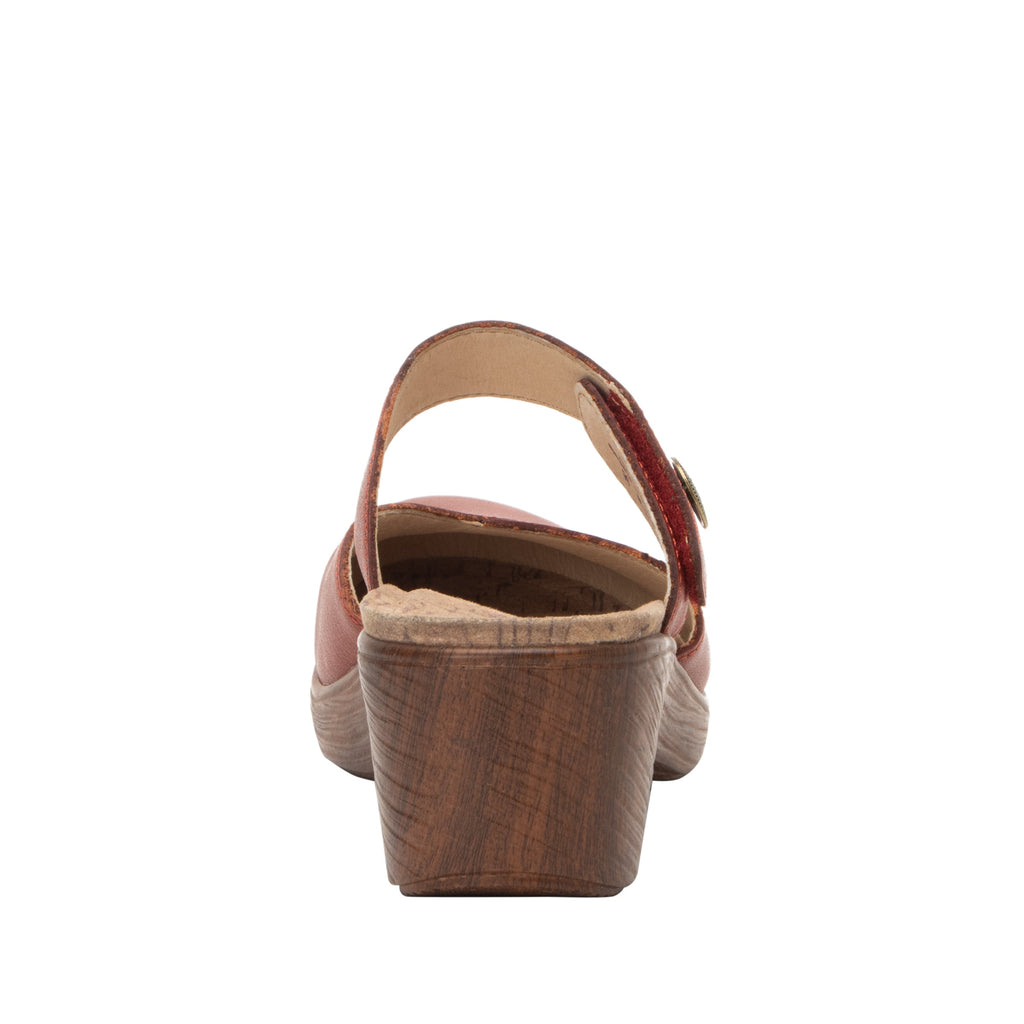 Sydni Rust clog with adjustable hook and loop closure on a wood look wedge outsole - SYD-7444_S4