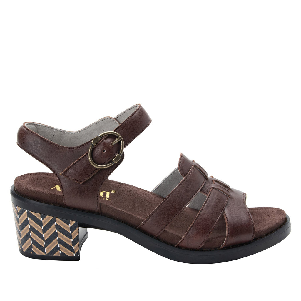 Tasia Mocha adjustable strap slide sandal with printed leather wrapped comfort block heel outsole- TAS-602_S3