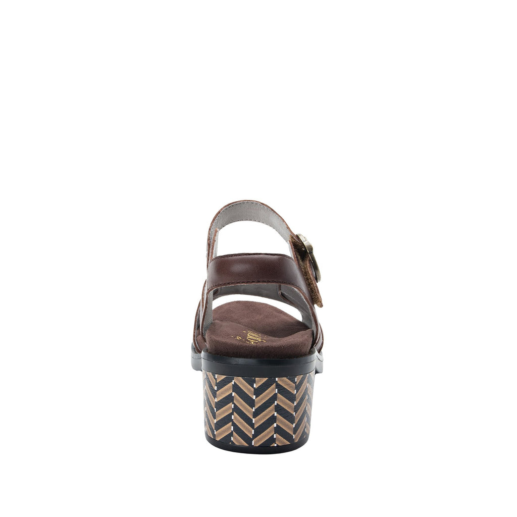 Tasia Mocha adjustable strap slide sandal with printed leather wrapped comfort block heel outsole- TAS-602_S4