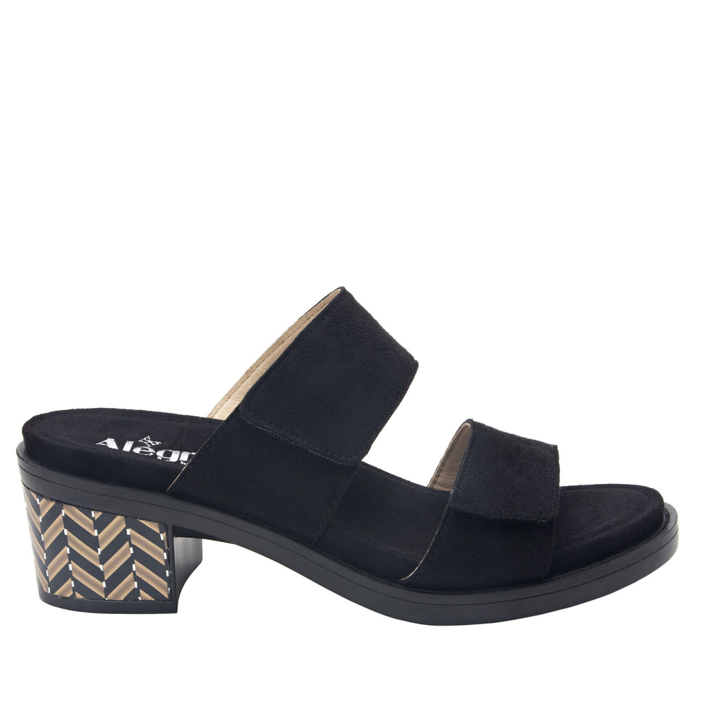 Tia Black adjustable strap slip on sandal with printed leather wrapped comfort block heel outsole- TIA-601_S2