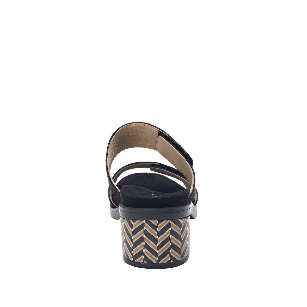 Tia Black adjustable strap slip on sandal with printed leather wrapped comfort block heel outsole- TIA-601_S3