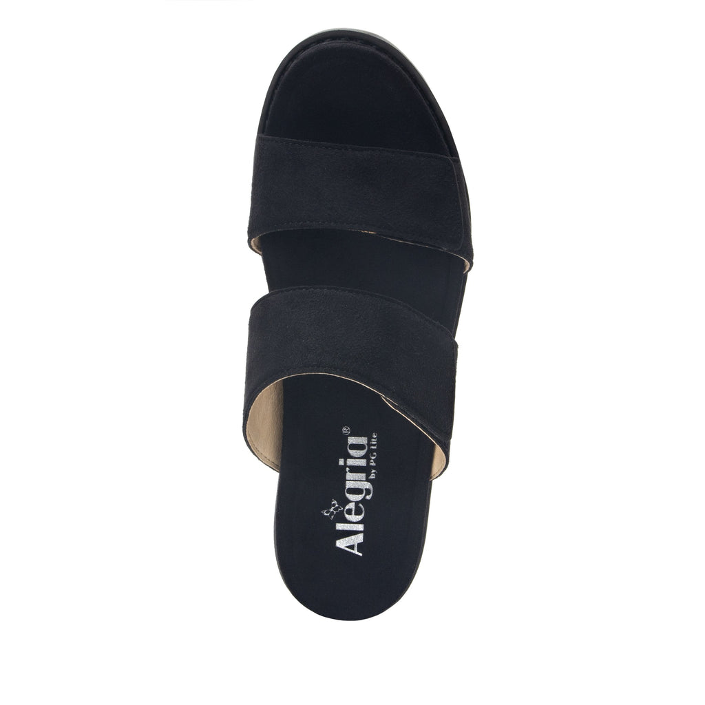 Tia Black adjustable strap slip on sandal with printed leather wrapped comfort block heel outsole- TIA-601_S4