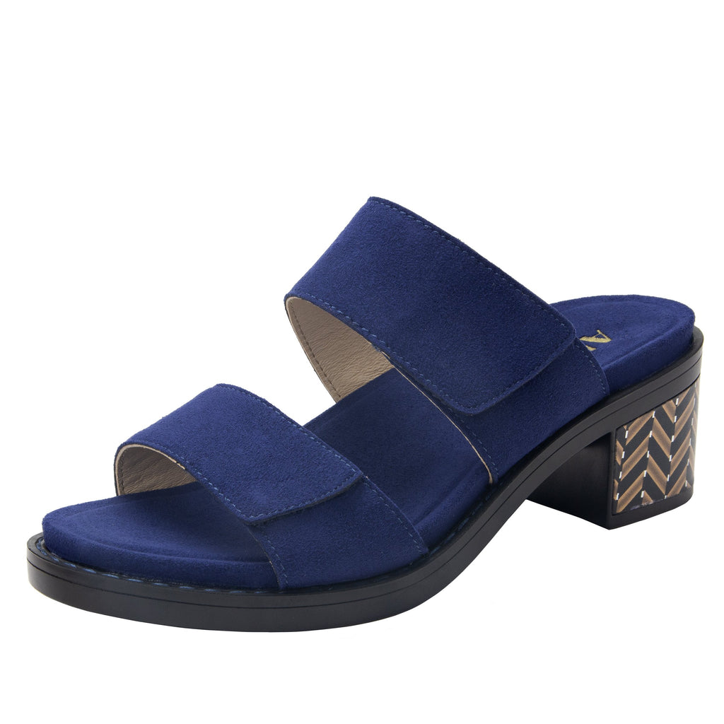 Tia Sapphire adjustable strap slip on sandal with printed leather wrapped comfort block heel outsole- TIA-603_S1