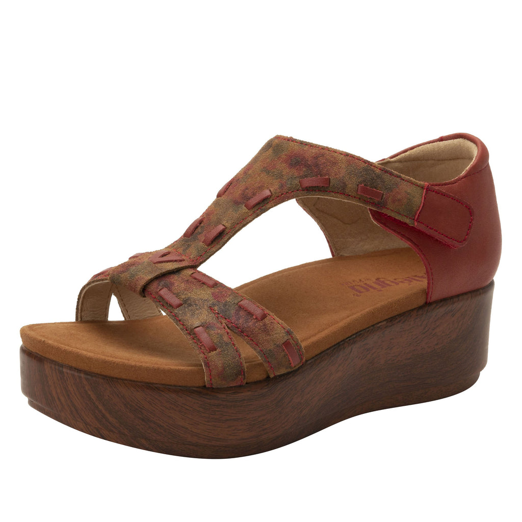 Tova Cognac & Roses comfort flatform wedge t-strap sandal, with exposed microsuede footbed - TOV-7764_S1