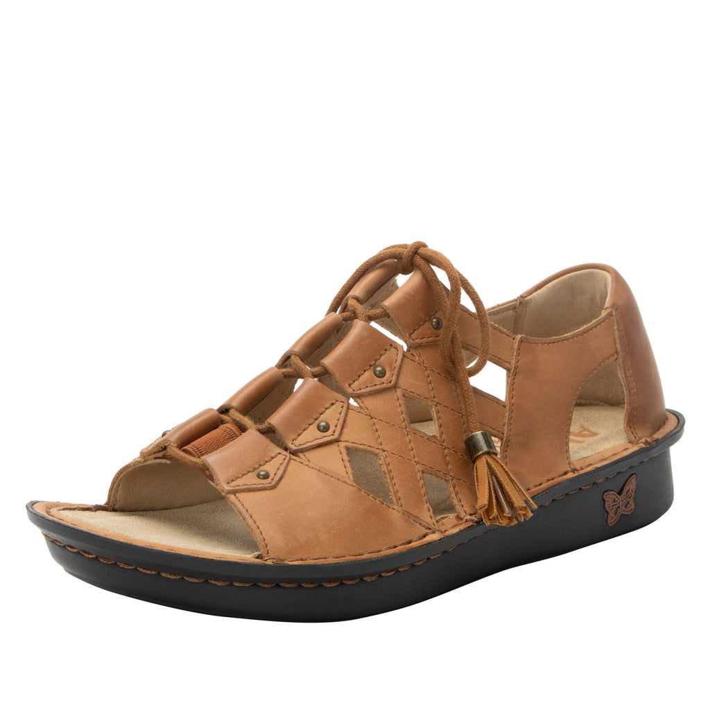 Valerie Cognac Sandal with adjustable laceup on mini outsole - VAL-7420_S1