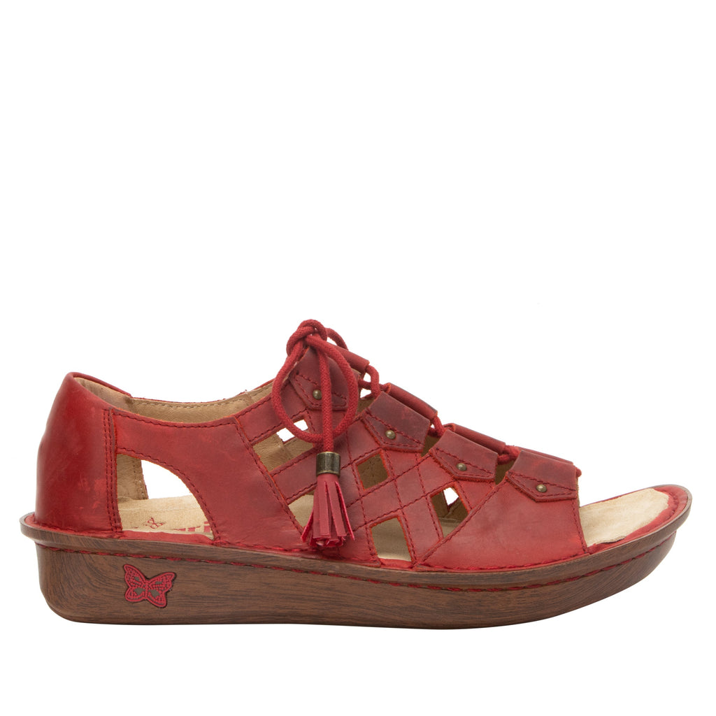Valerie Oiled Red Sandal with adjustable laceup on mini outsole - VAL-7424_S3