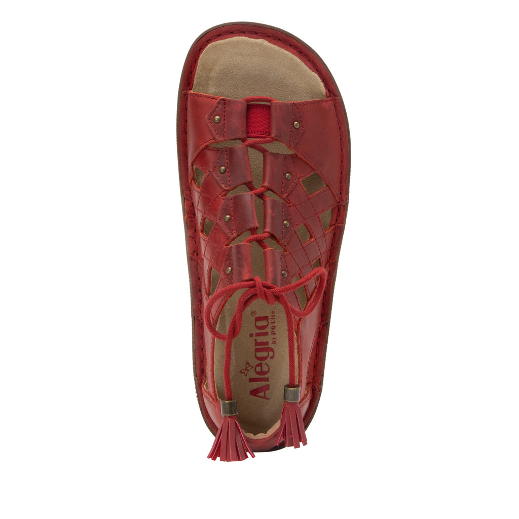 Valerie Oiled Red Sandal with adjustable laceup on mini outsole - VAL-7424_S5
