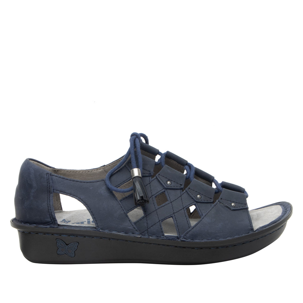 Valerie Oiled Navy Sandal with adjustable laceup on mini outsole - VAL-7425_S3