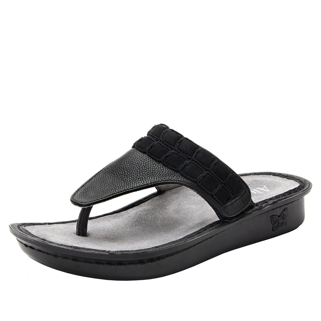 Vanessa Black Upgrade flip-flop style sandal with adjustable strap on the mini outsole - VAN-161_S1 