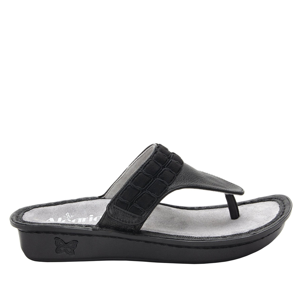 Vanessa Black Upgrade flip-flop style sandal with adjustable strap on the mini outsole - VAN-161_S2