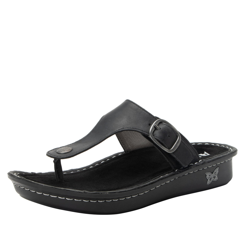 Vella Oiled Black flip-flop sandal on a mini outsole - VEL-7414_S1