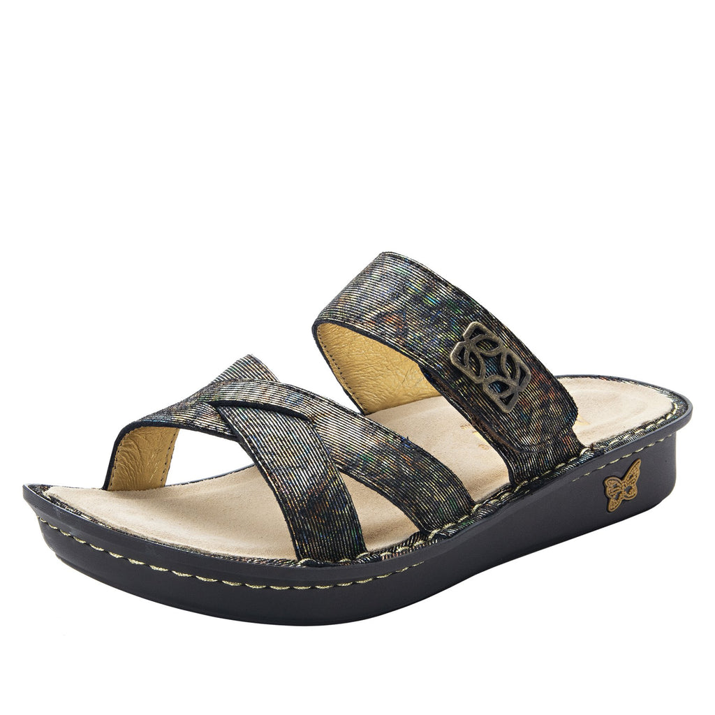 Victoriah Copacetic Copper with crisscross detail and adjustable strap slide on sandal on mini outsole - VIC-126_S1
