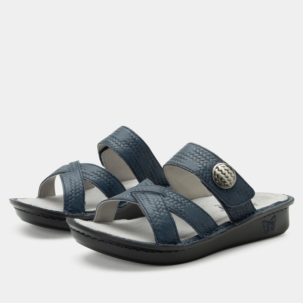 Victoriah Basketry Navy Sandal | Alegria Shoes