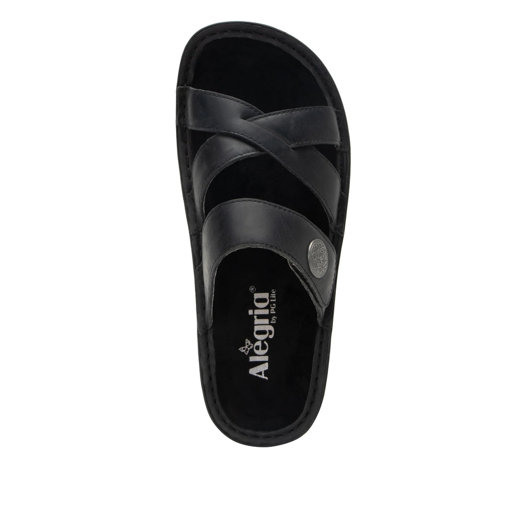 Victoriah Oiled Black with crisscross detail and adjustable strap slide on sandal on mini outsole - VIC-7414_S5