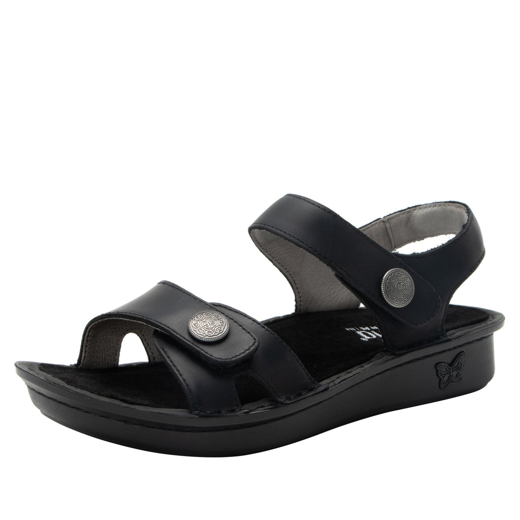 Vienna Oiled Black Sandal with two adjustable hook and loop strap closures and ankle strap - VIE-7414_S1