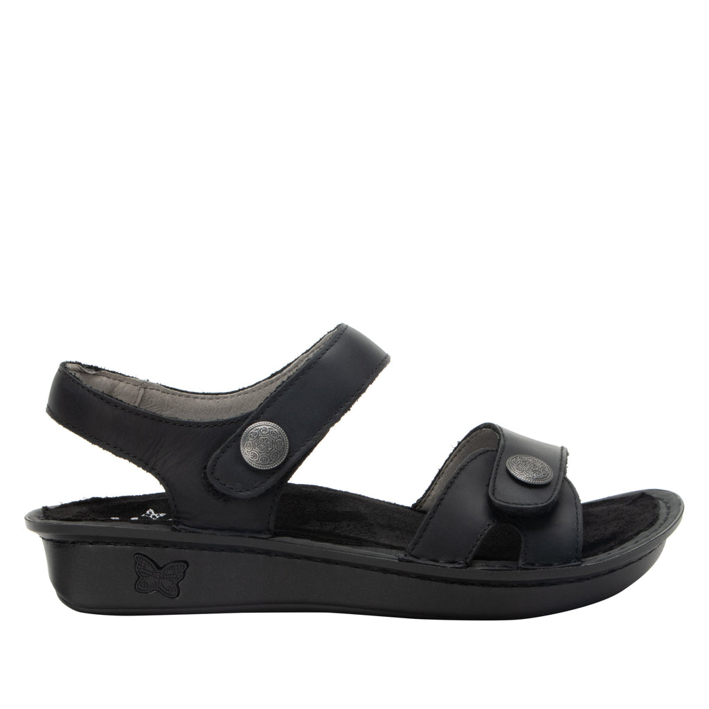 Vienna Oiled Black Sandal with two adjustable hook and loop strap closures and ankle strap - VIE-7414_S3
