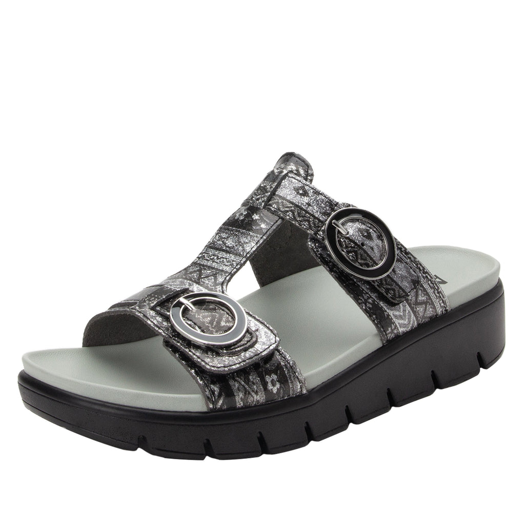 Vita Pow Wow Pewter gladiator inspired sandal with two connected hook and loop adjustable straps - VIT-593_S1 (1967606988854)
