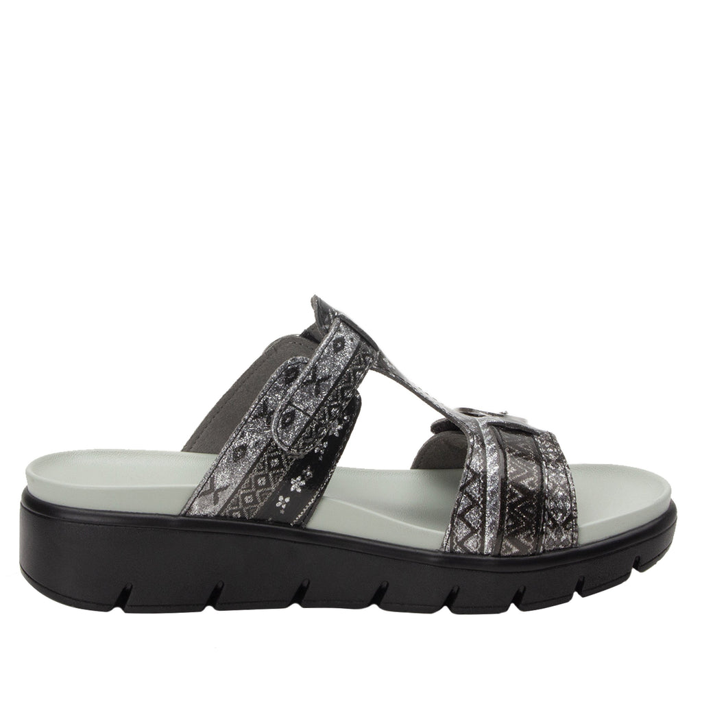 Vita Pow Wow Pewter gladiator inspired sandal with two connected hook and loop adjustable straps - VIT-593_S2 (1967606988854)