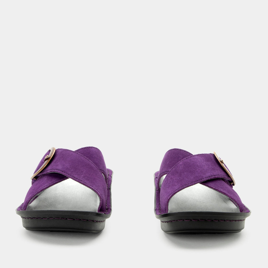 Vanya Deep Amethyst slide sandal with cross straps and buckle on a mini outsole - VYA-6165_S5