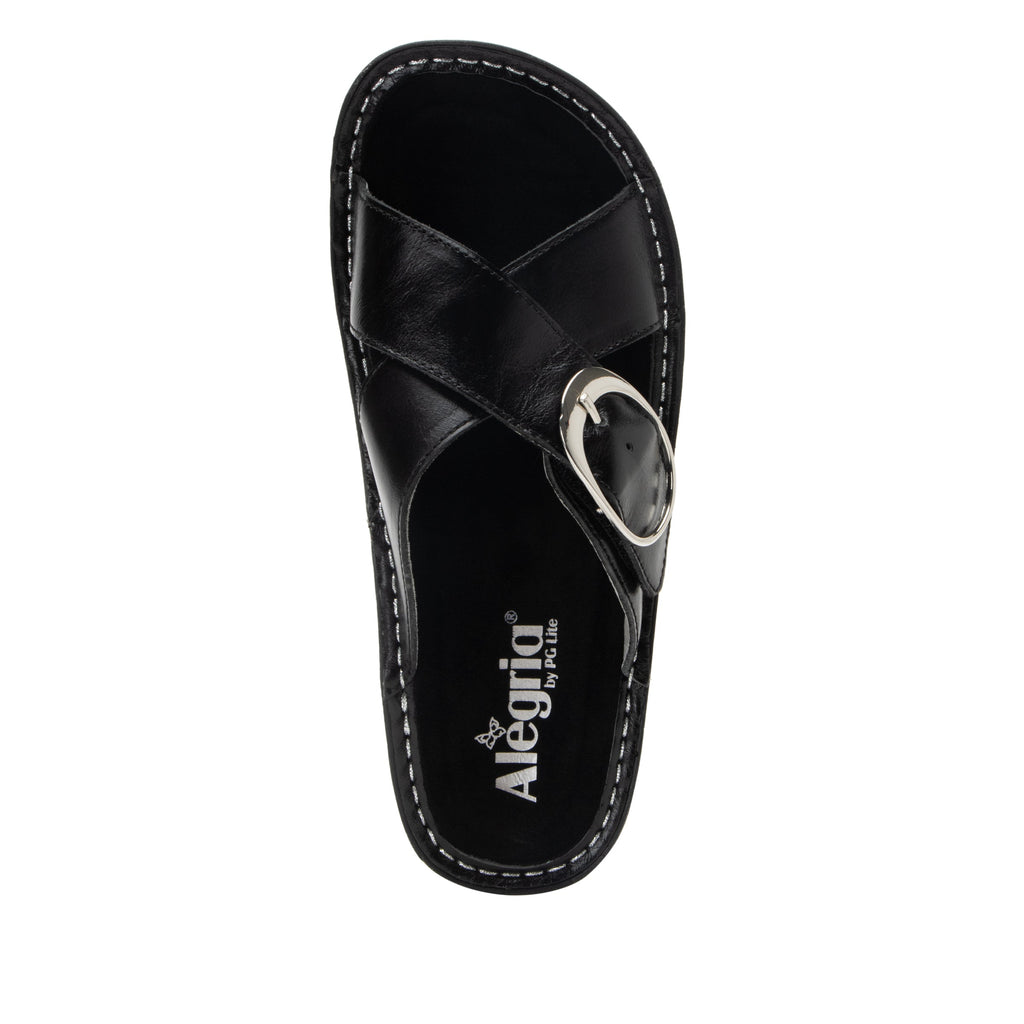 Vanya Noir slide sandal with cross straps and buckle on a mini outsole - VYA-7409_S5