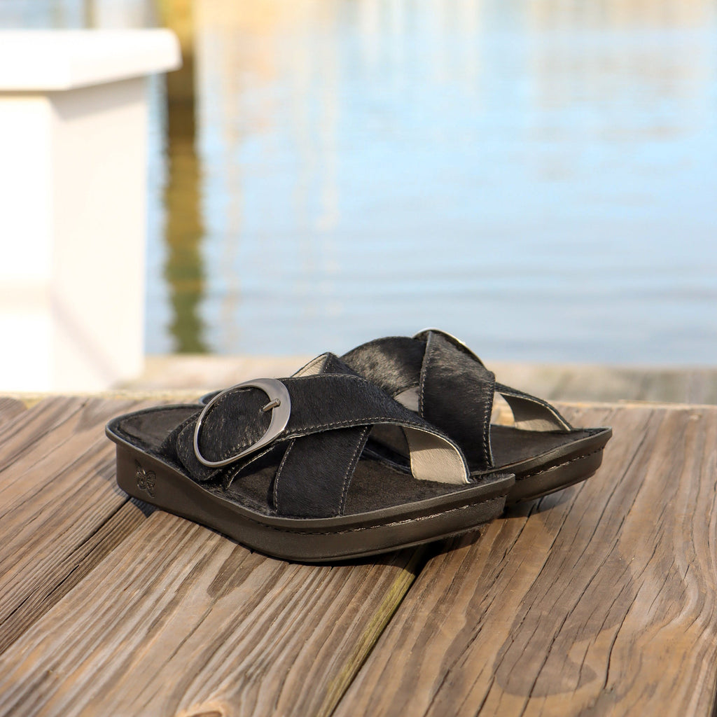 Vanya Night Vision slide sandal with cross straps and buckle on a mini outsole - VYA-7410_S2
