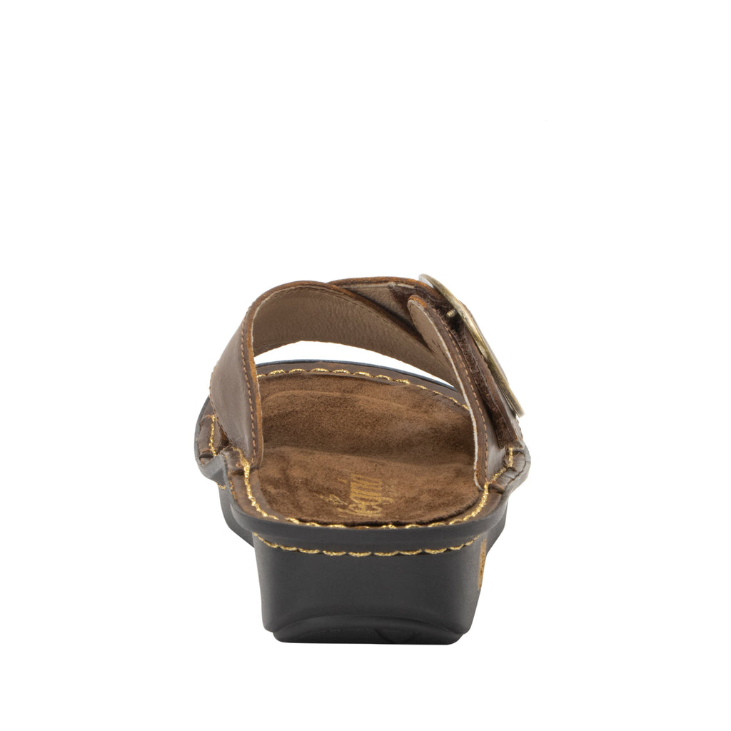 Vanya Oiled Brown slide sandal with cross straps and buckle on a mini outsole - VYA-7412_S4