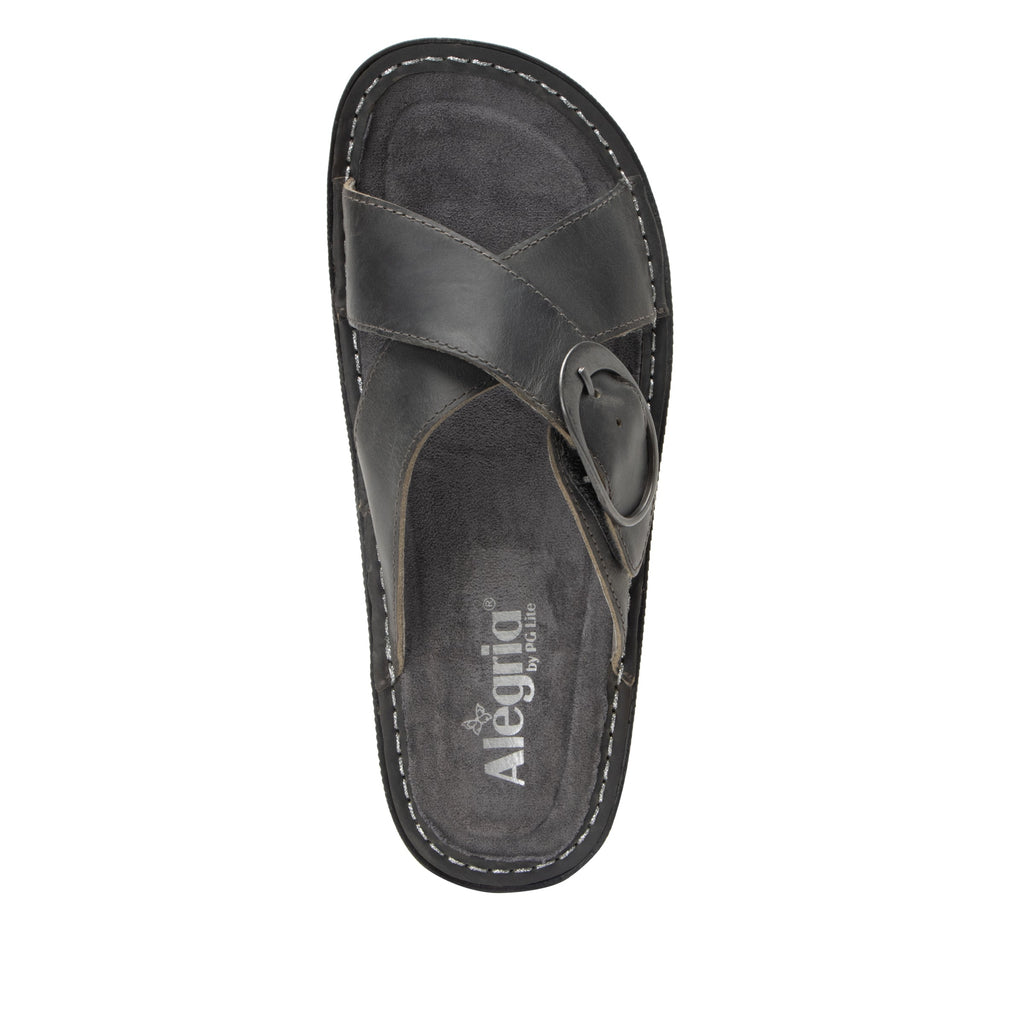 Vanya Oiled Ash slide sandal with cross straps and buckle on a mini outsole - VYA-7413_S5